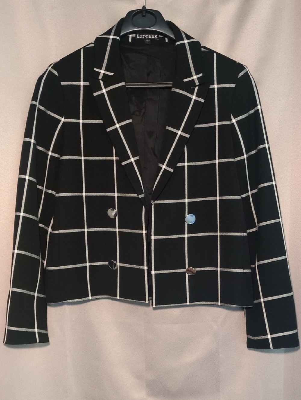 Express Black Blazer with White Windowpane Grid